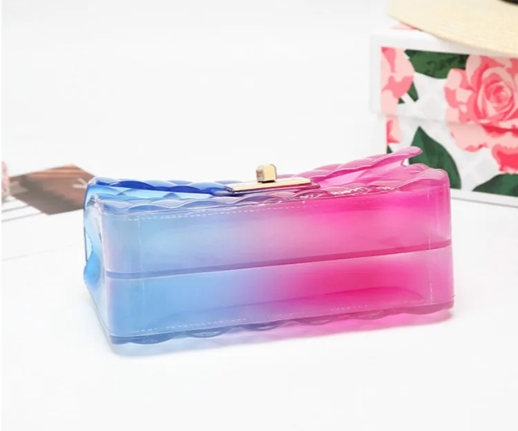 Трендовая женская сумка цветная мини прозрачная Желейная сумка на цепочке ПВХ градиент цвета конфеты сумка на плечо модная дамская Сумка-тоут