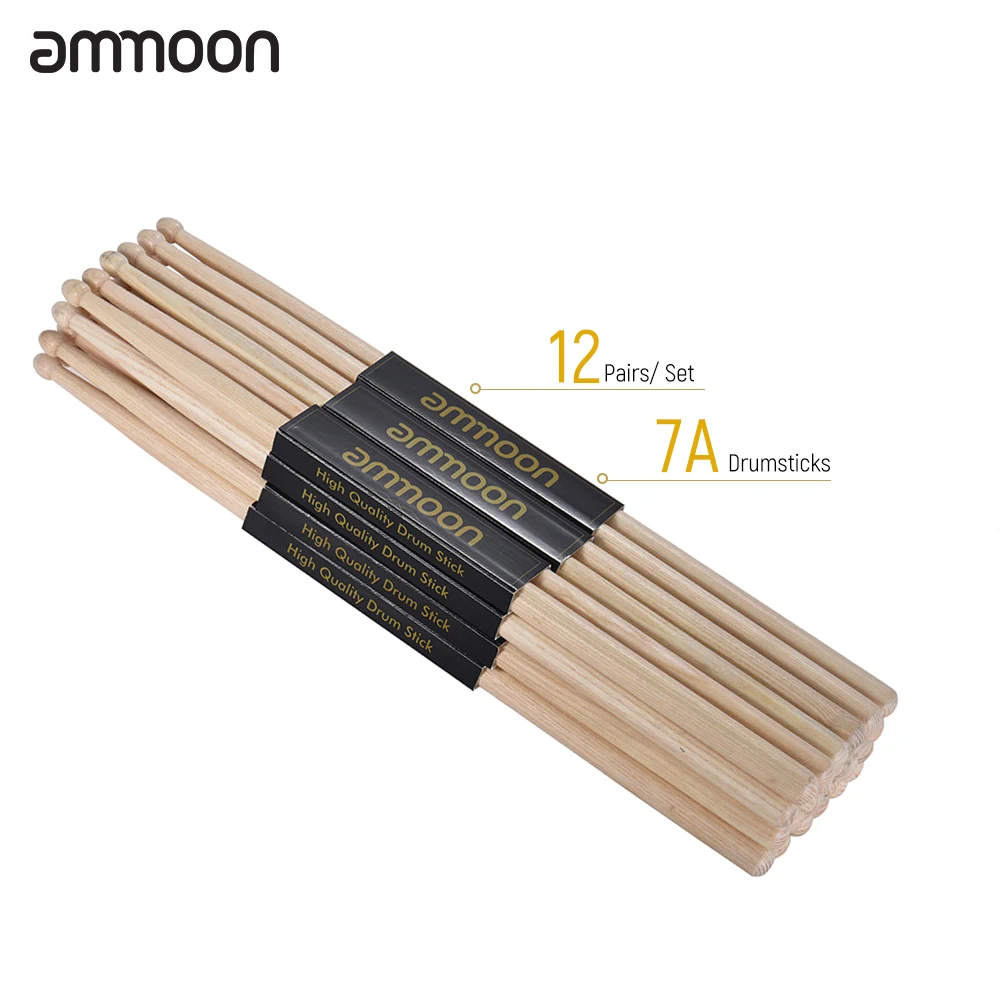 

ammoon 12 Pairs of 5A Wooden Drumsticks Drum Sticks Fraxinus Mandshurica Wood Drum Set