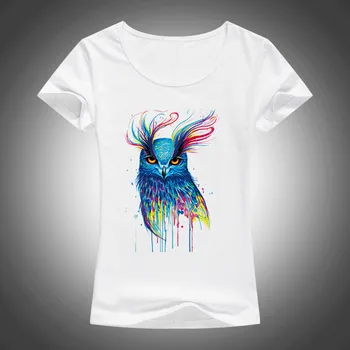 

Fashion Woman new pattern animal 3d Colourful owl printed crewneck short sleeve tops pullover t shirt F03