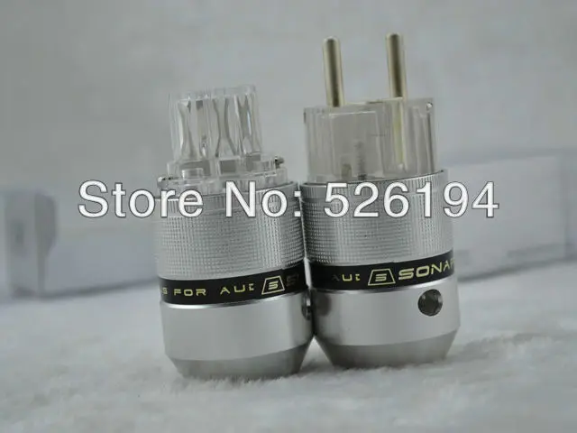 

Free shipping one pairs SONARQuest Aluminum shell Silver plated Power cable plug+Transparent IEC power adapter