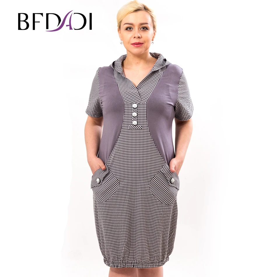 

BFDADI Plus Size Dress Women Casual Dress Summer Loose Dresses For Women 2016 Hoodie Vestidos xl-5xl 2 Colors 9634