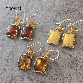 

Yoowei Genuine Geometric Amber Earrings for Women 3 Color Drop Dangling Earrings Original Baltic Natural Amber Jewelry Wholesale