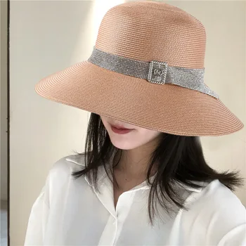 

New Summer Foldable Wide Brim with Diamond Sunscreen Visor Sun Cap Women Casual Summer Hat TY53