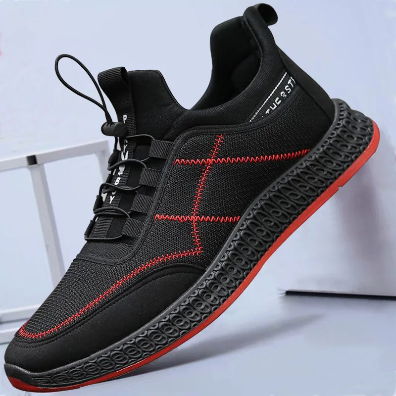 Novos Lace Tênis Casuais Red E White Malha Shoes Sapatos up Caminhada Para Leve Black Confortável Respirável black Homens nSHxfn