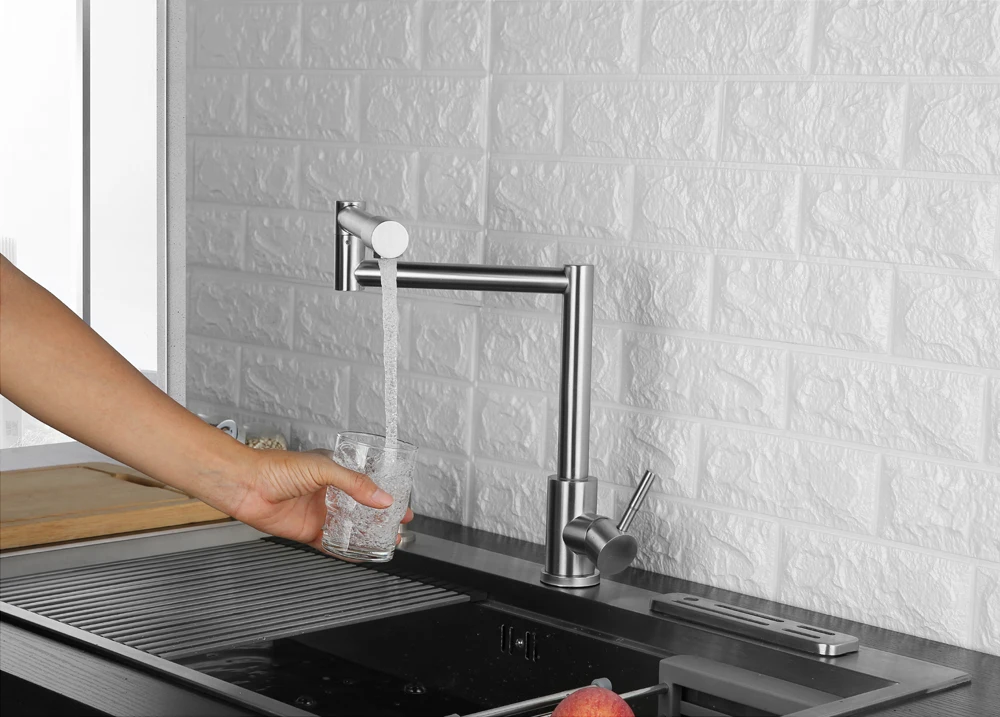 Folding Kitchen Faucet Stretchable Swing Arm Brushed  Single Hole Single Handle Deck Mounted Cold & Hot Kitchen Sink Faucet  (11)