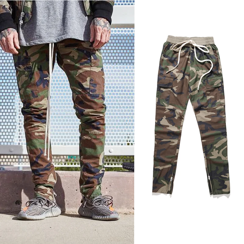 

high quality 2017 fashion Cargo Full Length Pants men camouflage Slim US size Hip Hop ankle zipper Sweatpants Casual pants