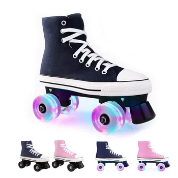 

JK Professional Adult Quad Skates Double Row Roller Skates Unisex Canvas Shoes For Lovers Two Line Flashing Wheels Patines SP4