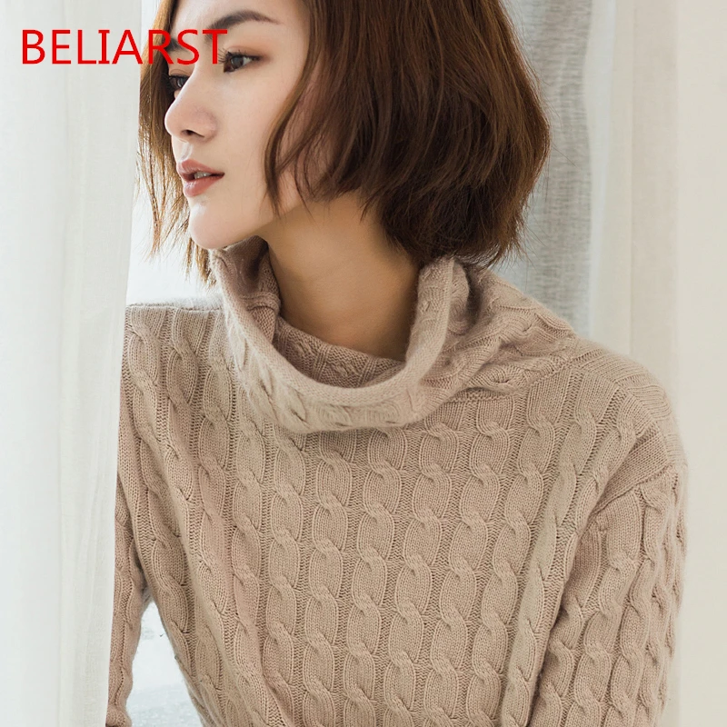 

BELIARST 2019 Autumn and Winter New Women Pile Heap Collar Pure Cashmere Sweater Fashion Warm Pullover Knitted Bottom Sweater