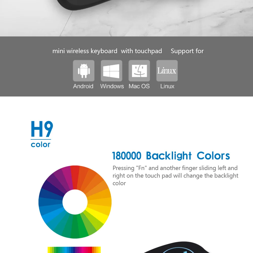 [100 шт] H9 RGB подсветка 2,4G мини беспроводная клавиатура Air mouse с многофункциональной сенсорной панелью для Android tv Box, мини-ПК, ноутбука