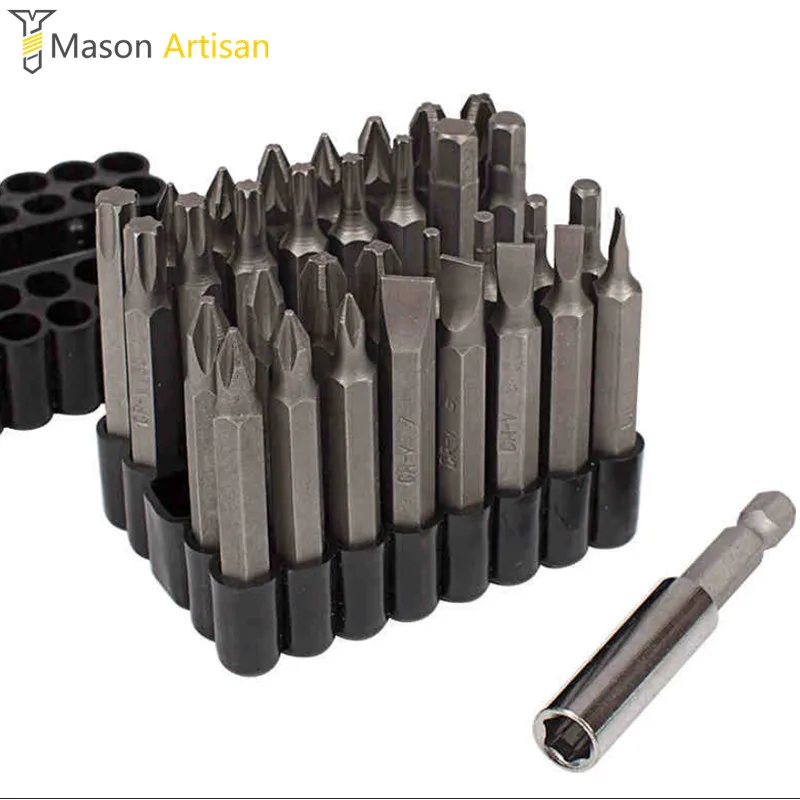 33Pcs Cr V Screwdriver Bit Set Slotted Phillips Torx Hex Pozidriv Power