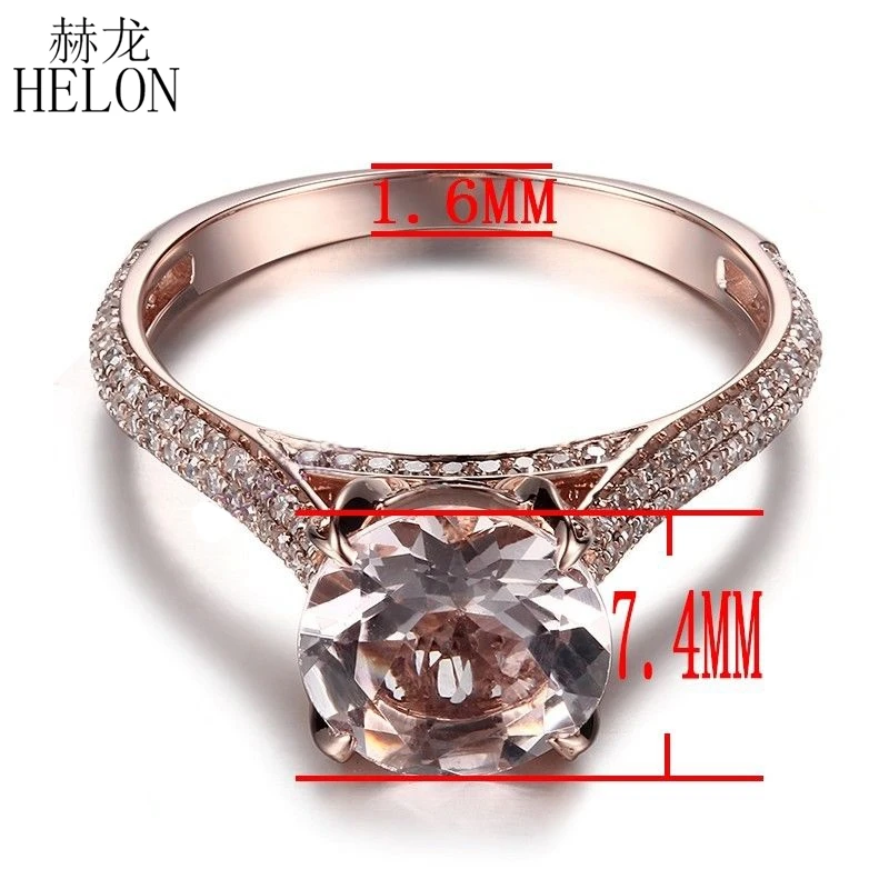 HELON Твердые 10 к розовое золото безупречный круглый 1.4ct натуральный морганит и 0.4ct алмаз женское кольцо для помолвки Свадебные драгоценные камни ювелирные изделия