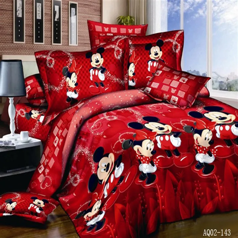 All Size Red Mickey Mouse Quilt/Duvet Cover Flat Sheet Pillow Cases 100