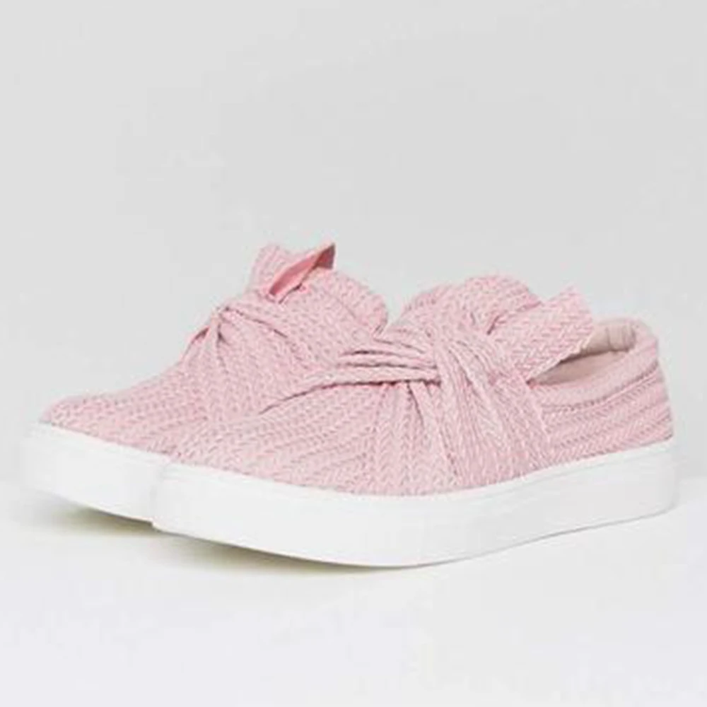 

Women Casual Bowknot Breathable Mesh Loafers Ladies Thick Bottom Flats Soft Knitted Slip on Vulcanized Shoes