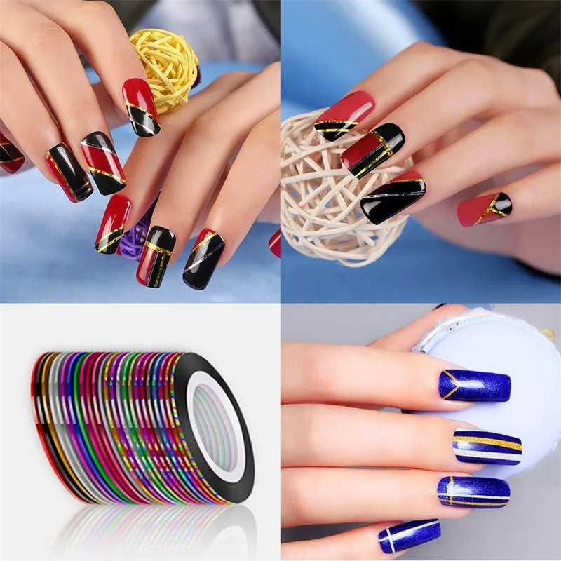 Лента для чередования ногтей 30 шт. Лазерная линия Sticekr Nail Art Line золото/серебро самоклеящиеся наклейки маникюрная полосатая Наклейка Набор PinPai