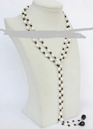 

ddh001671 length 51" 8mm baroque white pearls black agate necklace