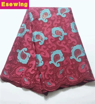 

Esewing African Lace Fabric 2018 High Quality 100%Cotton Lace Swiss Voile Lace With Stones Swiss Voile Lace In Switzerland Red