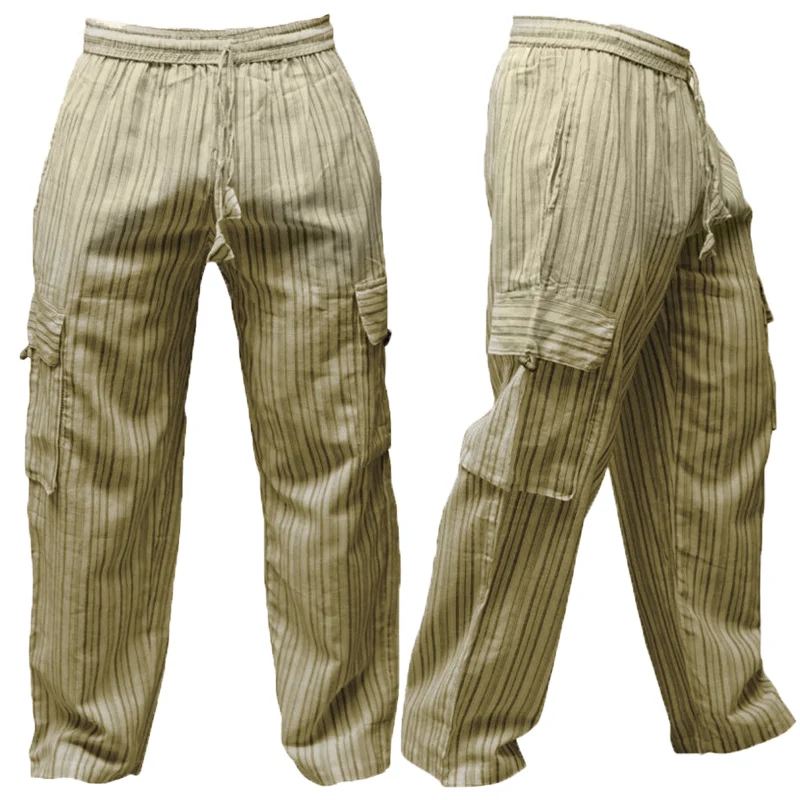INCERUN Nepal, полосатые, 5XL, мужские повседневные штаны, хлопок, свободные, для фитнеса, широкие, мешковатые, брюки карго, много карманов, для бега