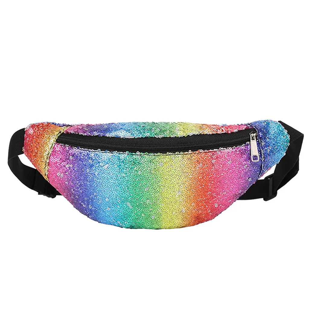 

Fashion Women Waist Bags Women Color Zipper Sequin Fanny Pack Female Belt Bag Sport Waist Packs Laser Chest Phone Pouch