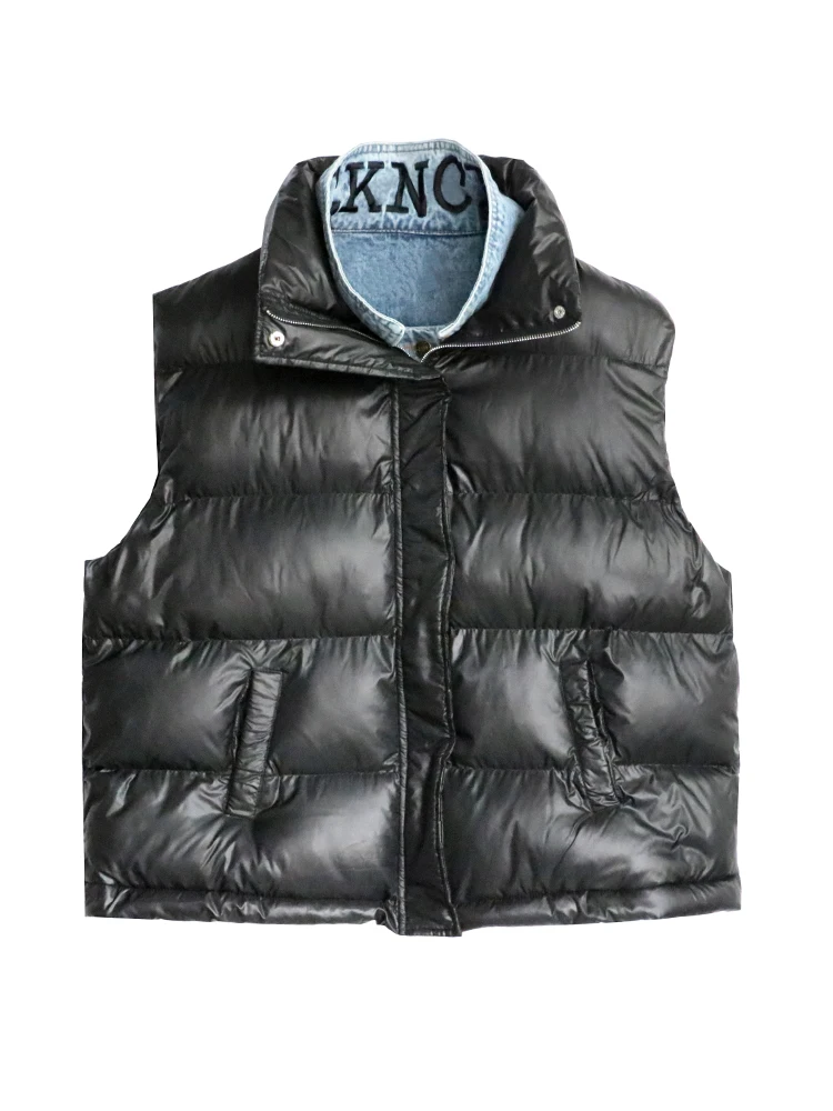 2019 New Letter Embroidery Fake Two-piece Denim Vest Female Winter Loose Warm Cotton Sleeveless Bread Dress Wild