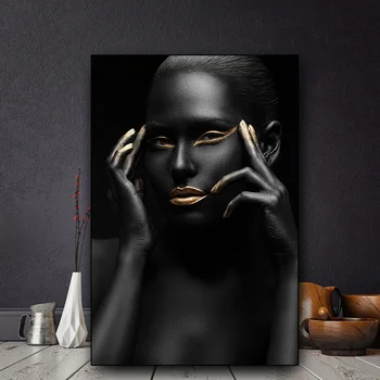 

1 Piece African Art Nude Woman Black Gold Oil Painting on Canvas Cuadros Posters and Prints Scandinavian Wall Picture No Framed