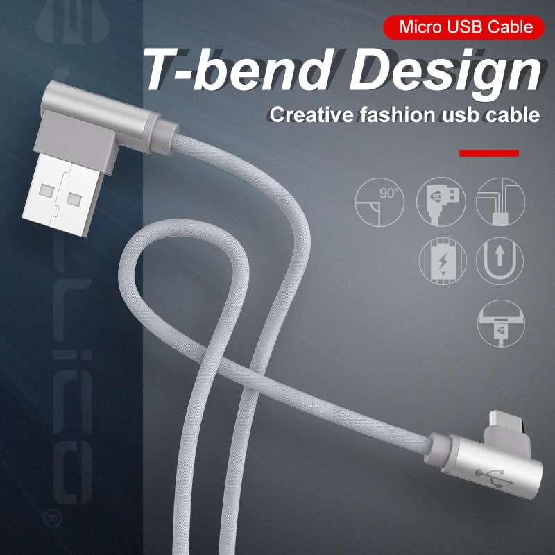 Jellico Быстрая зарядка Micro USB кабель угол 90 градусов L Форма нейлон плетеный кабель зарядного устройства для Xiaomi huawei Micro USB порт