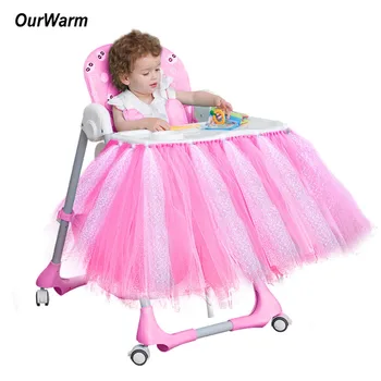 

OurWarm New High Chair Tutu Tulle Skirt Pink Blue Handmade Cover Cloth Boys Girls Birthday Party Supplies Baby Shower Decoration