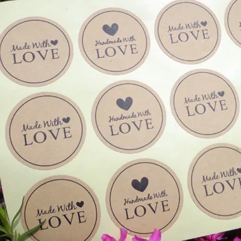 

120Pcs 2019 New Arrival Made With Love Heart Handmade Cake Packaging Sealing Label Kraft Sticker Baking DIY Gift Stickers