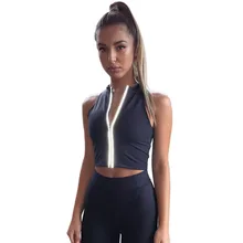 Для женщин молния Ночной женские майки для бега без рукавов верхняя часть светоотражающая лента с защитой от Бег спортивные топы GYM Спорт на открытом воздухе Лучшие yoga тренажерный зал