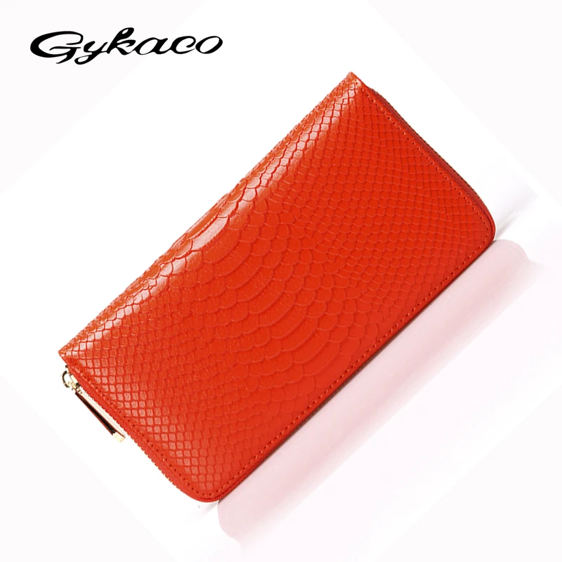 

Gykaeo Ladies Long Wallets 2017 New Winter Women Snake Pattern Genuine Leather Wallet Female Fashion Zipper Purses Card Holders