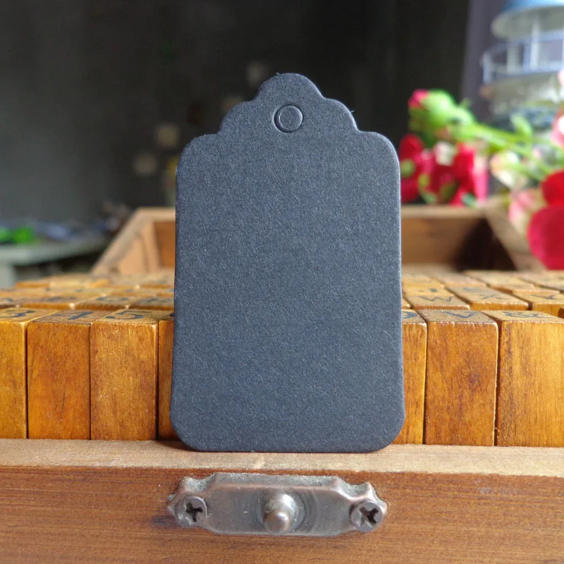 

100pcs Hemp String Included Small Black Gift Tag With Scalloped Edge , Wedding Party Paper Tag, Price Label Hang Tag 5x3cm