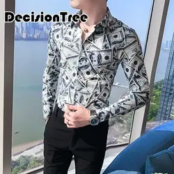 2019 Летняя мужская рубашка мужская повседневная camisa masculina с принтом рубашки с длинным рукавом Одежда plue