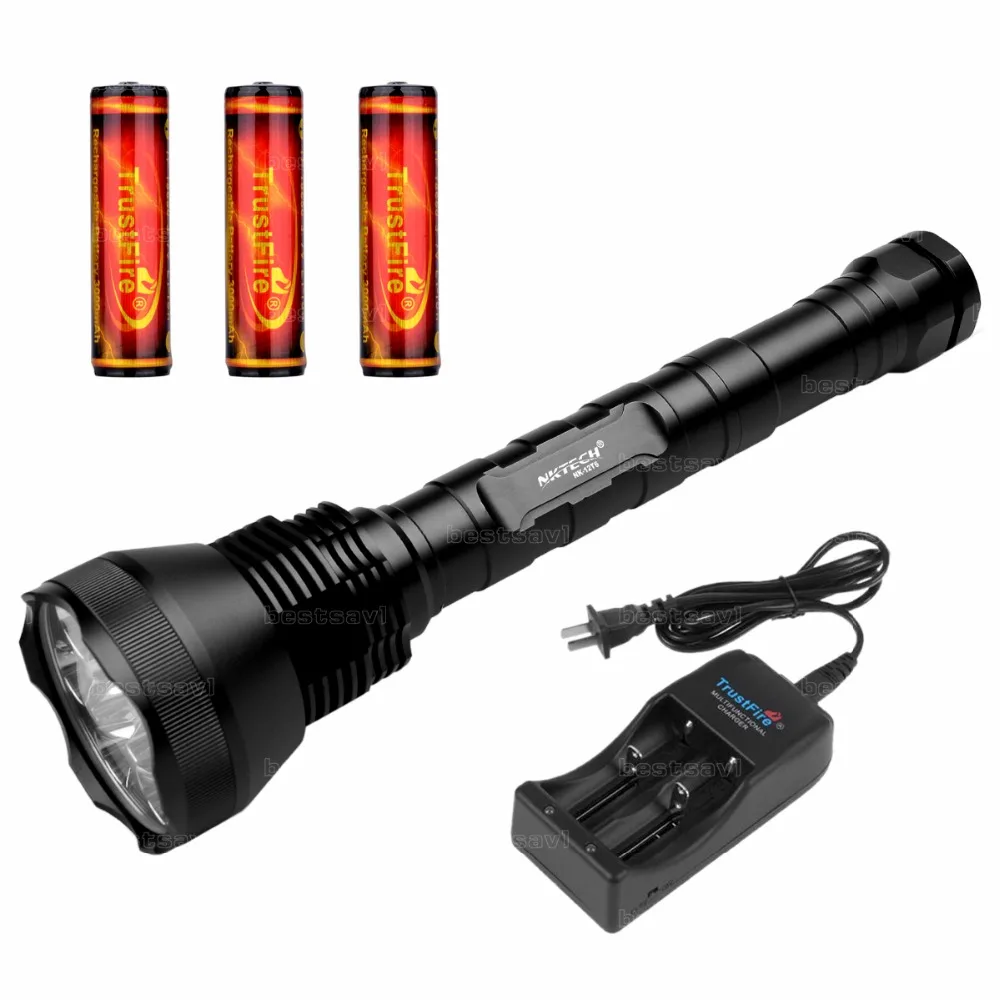 

NKTECH NK-12T6 12x Bulb XM-L XML T6 LED 13800LM 5 Modes Flashlight Torch Lamp 3X TrustFire 18650 3000mAh Battery+TR006 Charger