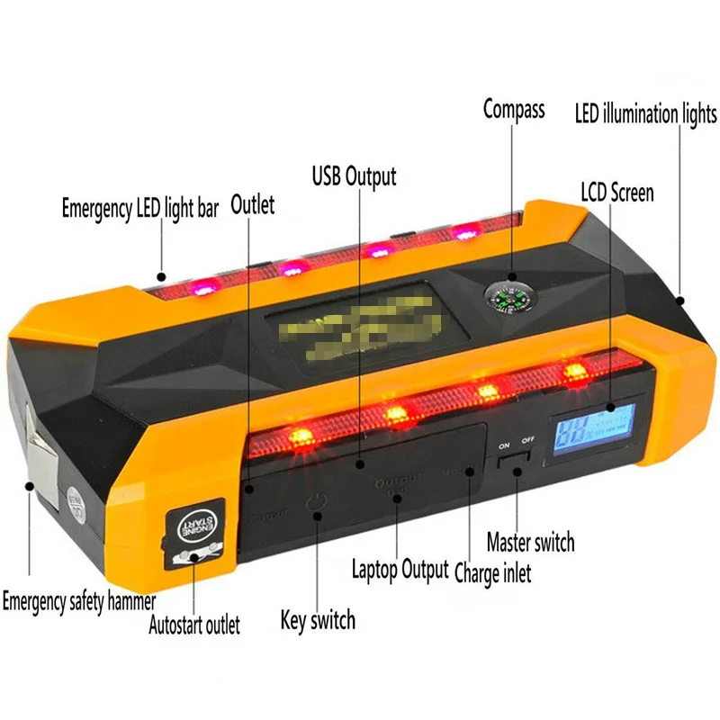 20000mAh Jump Starter For Car Starting Device LCD Display Vehicles Jumper Booster 4USB Power Bank Digitals Compass SOS Light 20000mAh Jump Starter For Car Starting Device LCD Display Vehicles Jumper Booster 4USB Power Bank Digitals Compass SOS Light