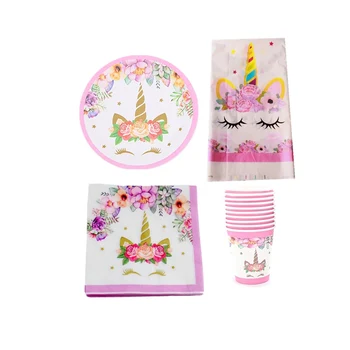 

61PCS Happy Birthday Party Cups Napkins Beautiful Unicorn Theme Wedding Decoration Tablecloth Baby Shower Girls Favors Plates