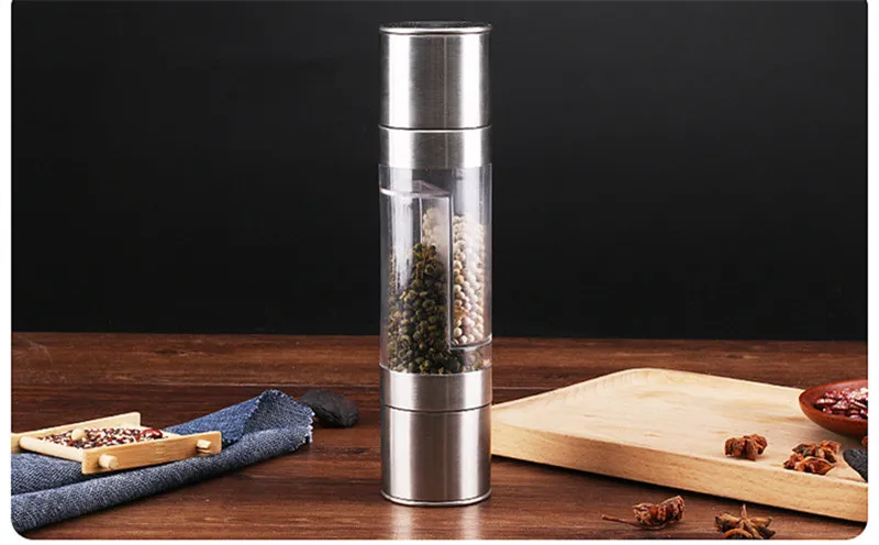 Pepper Grinder 2 in 1 Stainless Steel Manual Salt& Pepper Mill Grinder Spice Kitchen Tools Accessories for Cooking