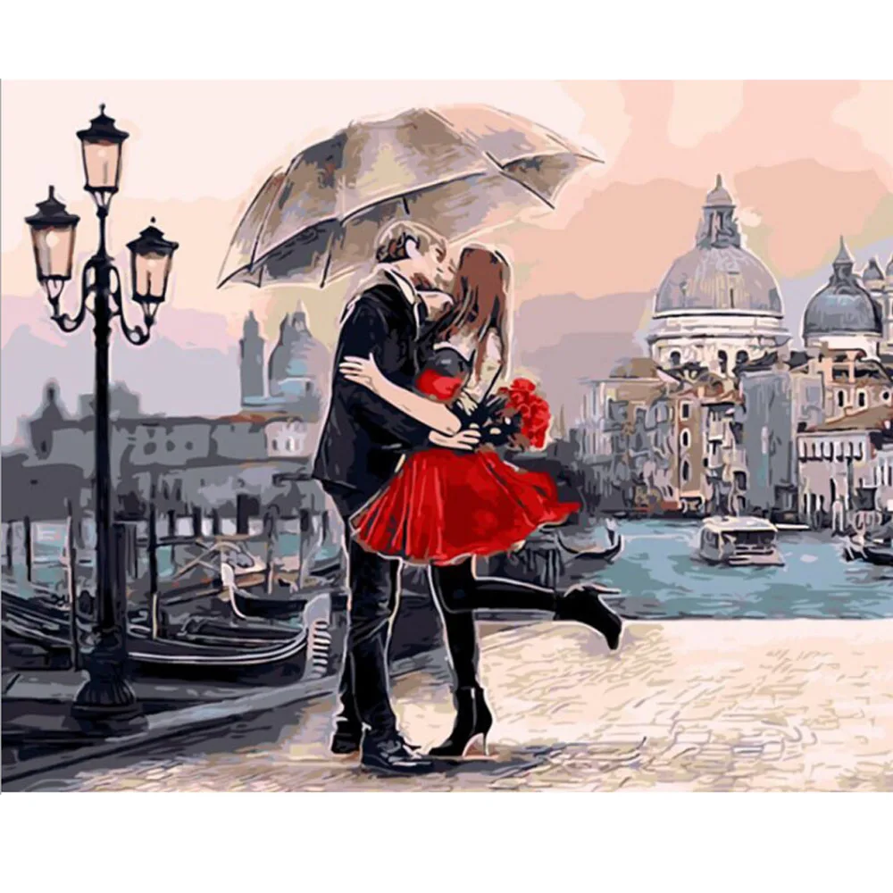 Kissing Lover Oil Painting By Numbers Handpainted Romantic Painting Coloring By numbers New Year Home Decor Cheap