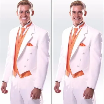 

Custom Made Tailcoat Groom Tuxedos White Best man Notch Lapel Groomsman Men Wedding Suits Bridegroom (Jacket+Pants+Vest)