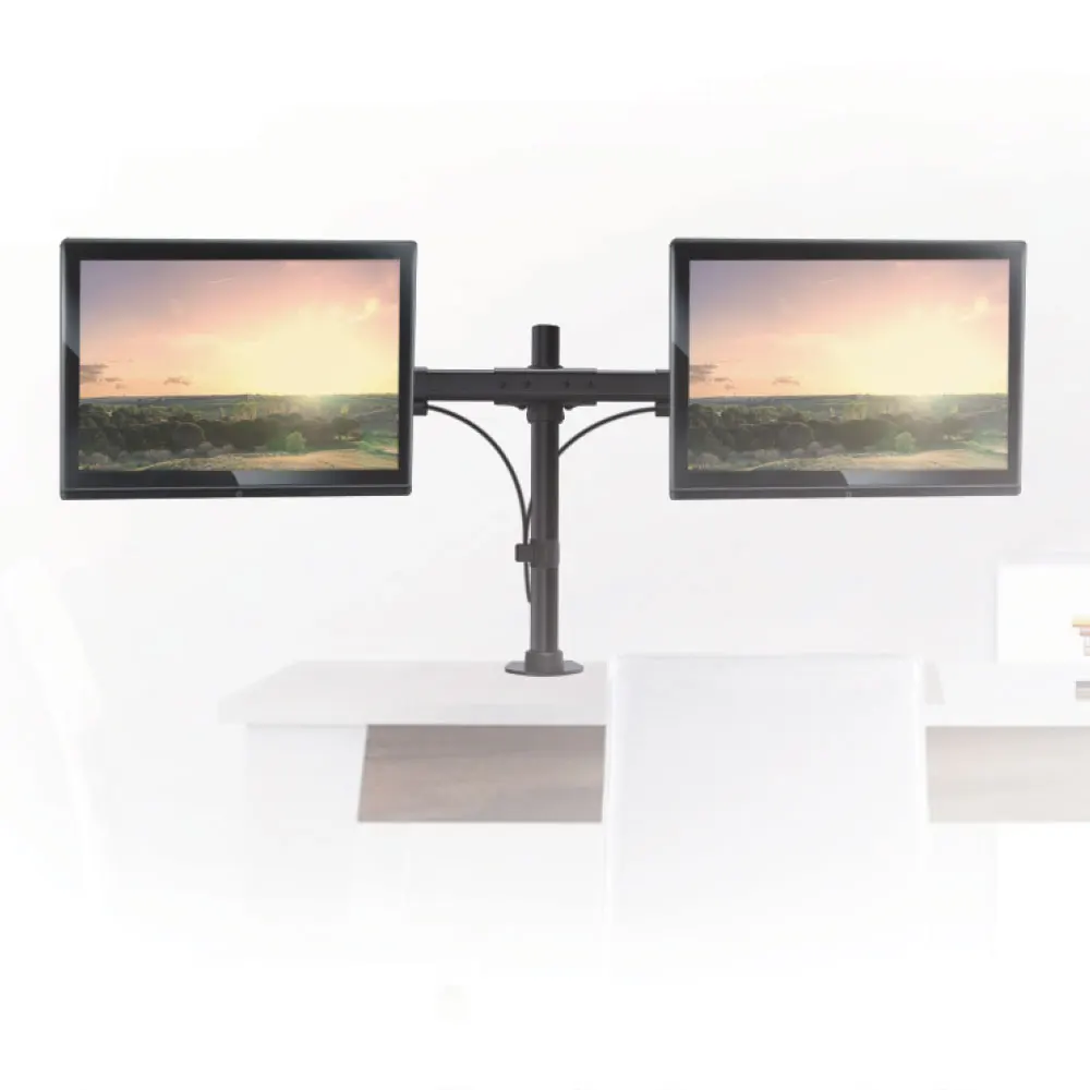 Настольный кронштейн для мониторов ARM MEDIA LCD-T42 black (Для двух мониторов, наклонно-поворотный, диагональ экрана 15-32 дюйма/38-81 см, угол наклона 45°, угол поворота 15°, вращение экрана 360°, суммарная нагрузка до 20 кг)
