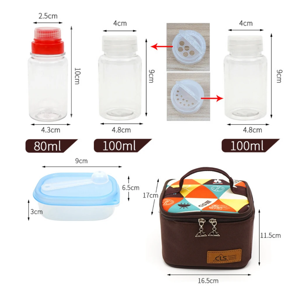 10Pcs/Set BBQ Grilling Spice Jar Condiment Pepper Salt Bottle w/ Storage Carry Bag Outdoor Camping Tableware Seasoning Bottle