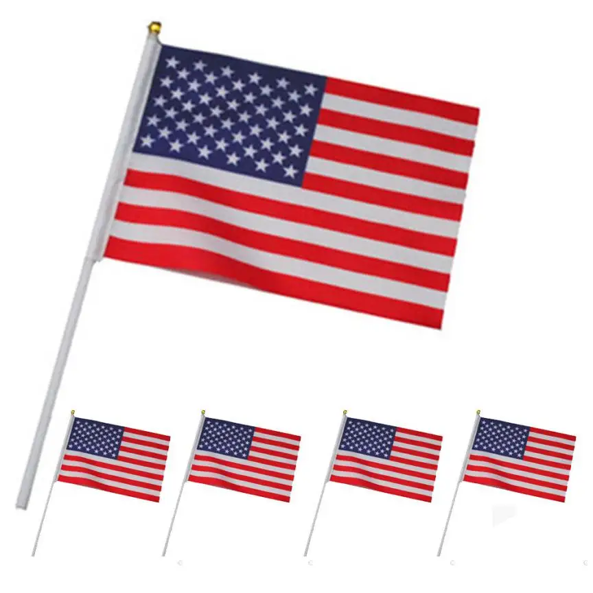 

5PCS Flags and Banners 14x21cm Celebrating Gifts Quality Double Sided Printed Polyester Hand Wave USA Flag National Wholesale