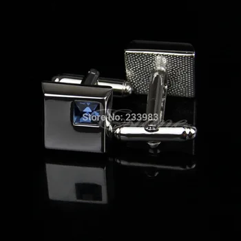 

Stainless Steel Silver Vintage Men's Wedding Gift Blue Square Crystal Cuff Links