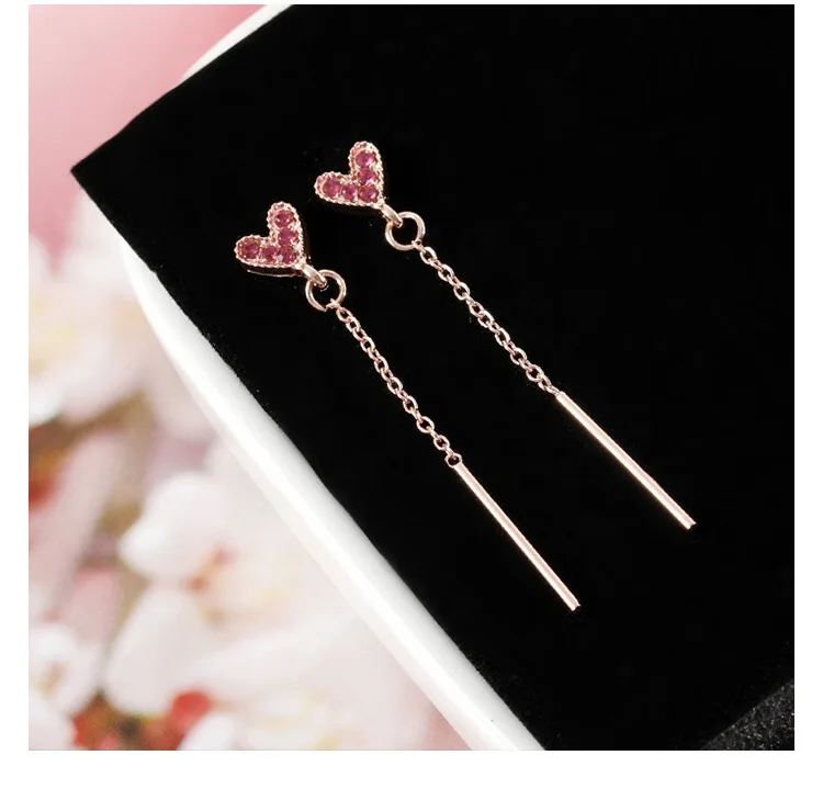 925 Love Eardrop Girl Super Fairy Temperament Simple Baitaan Earrings Small Fresh Sweet tassels Long-style Personality (9)