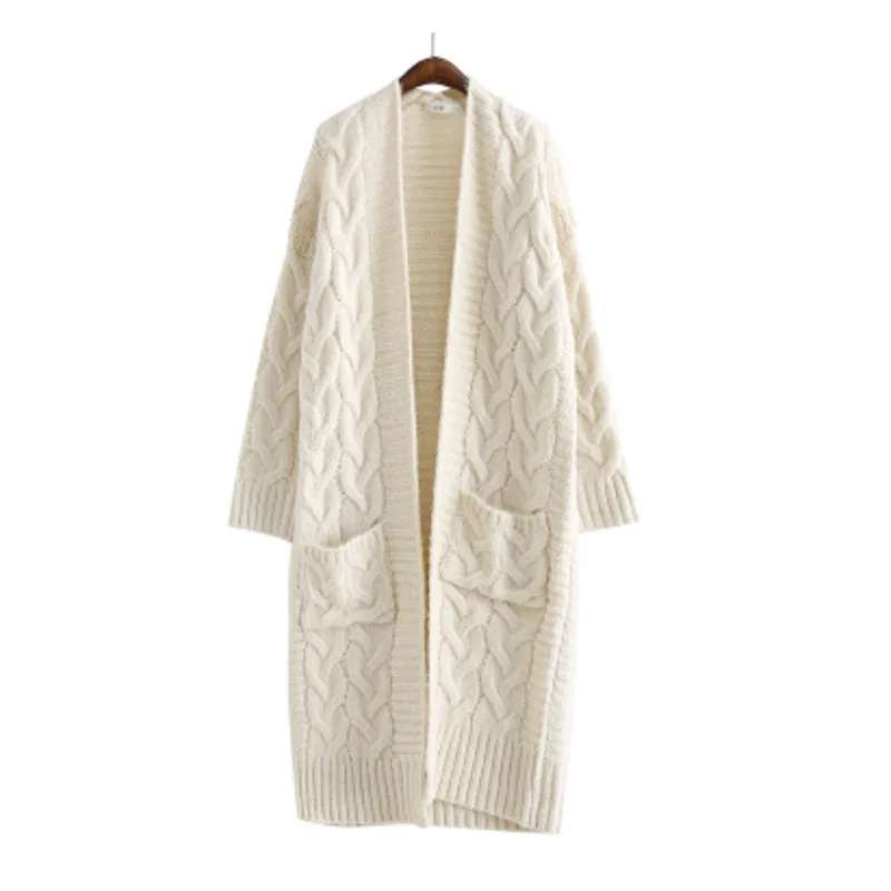 

[EWQ] New 2019 Spring Autumn Woman V-neck Long Sleeve Pockets Long Sweater Loose Hem Women Clothing Female Cardigans AC372