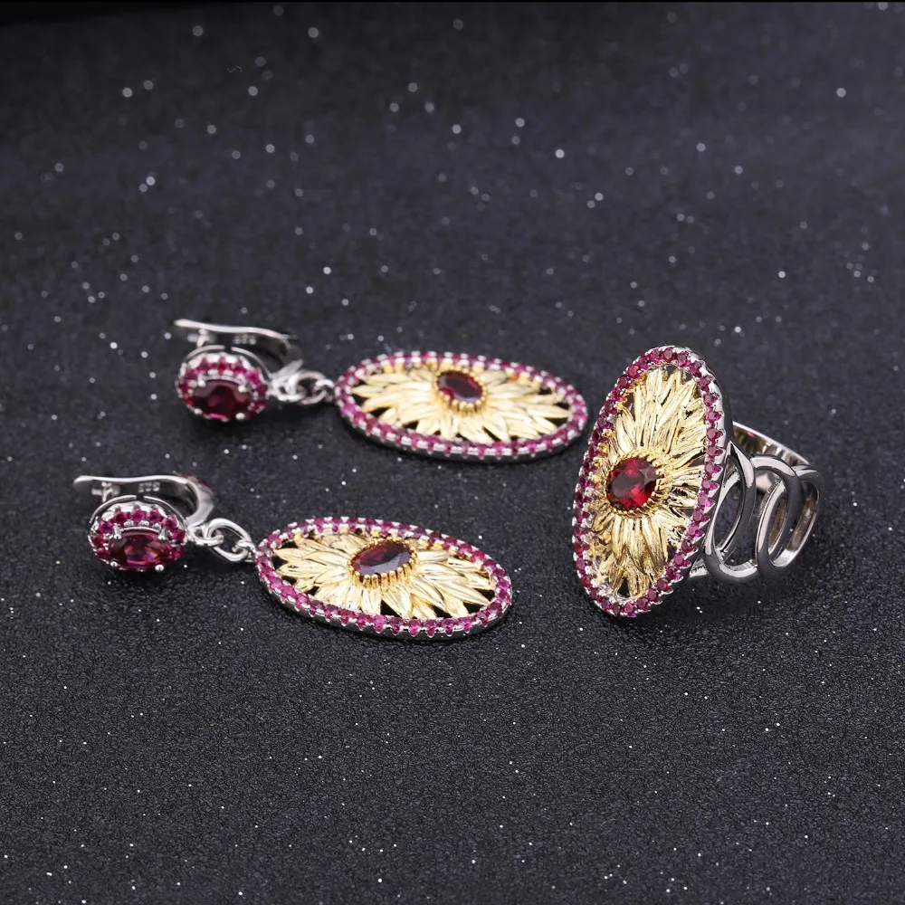 GEM'S BALLET 1.00Ct натуральный родолит гранат кольца с подсолнечником 925 пробы Серебряное кольцо ручной работы для женщин Bijoux Fine Jewelry