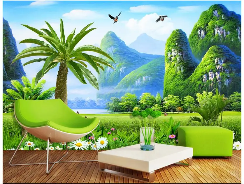 3d Wallpaper Custom Photo Non Woven Mural Mountain Grassland Scenery 3d Wall Room Murals