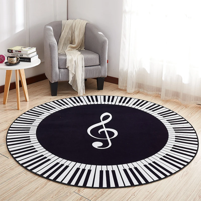 Achat EHOMEBUY nouveau tapis musique symbole Piano touches noir blanc rond tapis anti dérapant tapis maison chambre pieds tampons décoration de sol