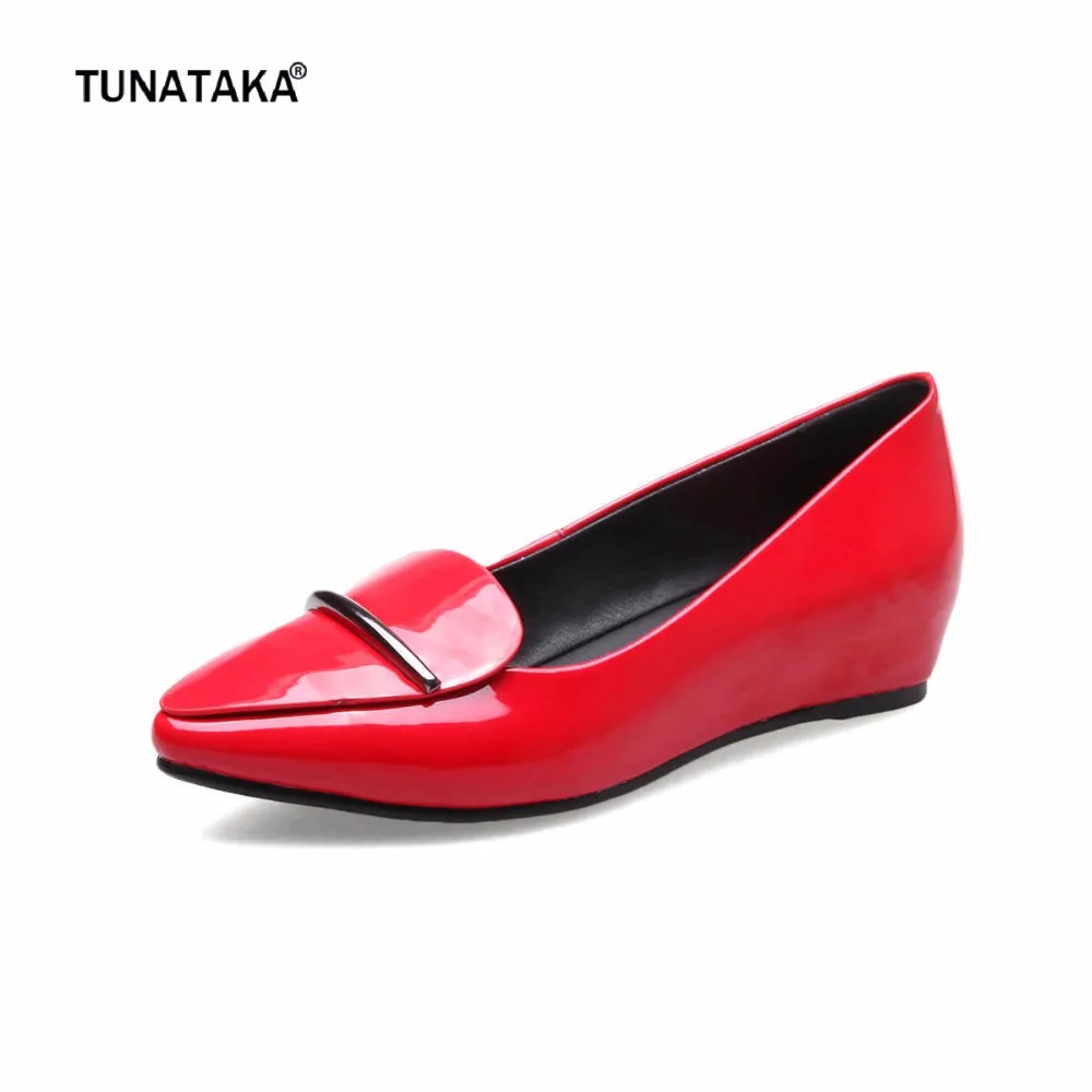 

Fashion Patent Leather Pointed Toe Wedges Women's Pumps Slip On Spring Fall Shoes Red Black