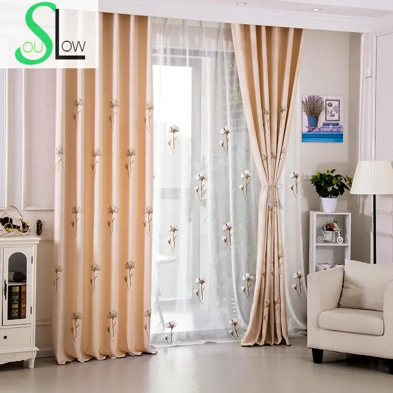 Us 16 25 35 Off Slow Soul Blue Light Brown Curtains American Village Living Room Bedroom Embroidered Floral Tulle Curtain For Cortinas Kitchen In