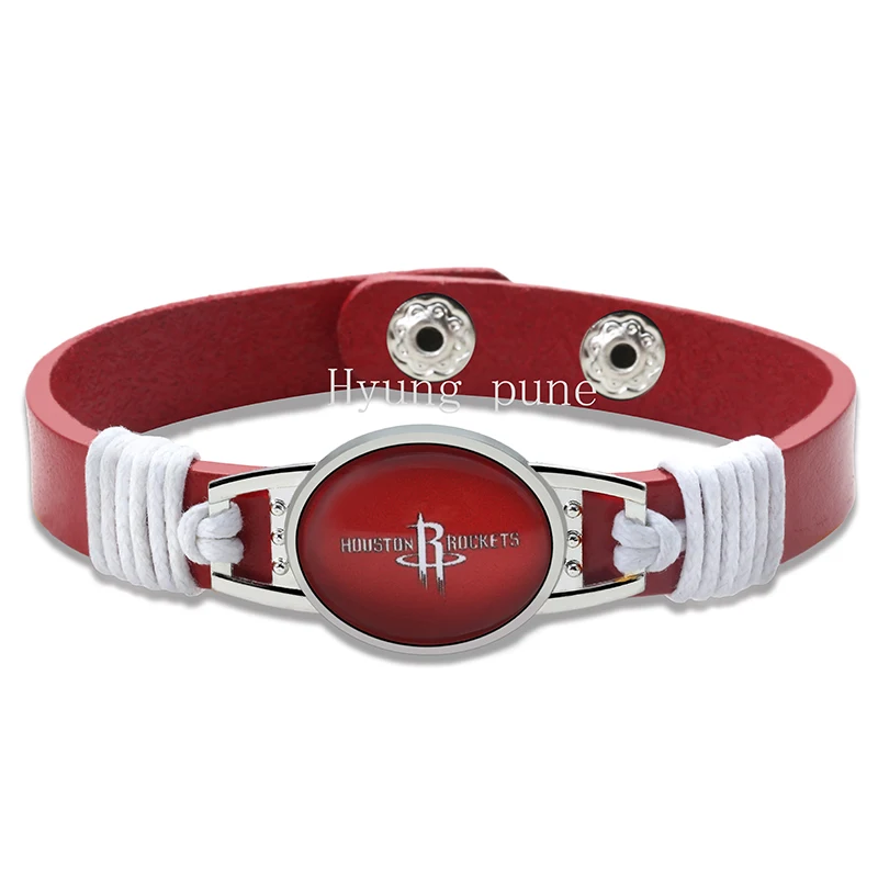 

Houston Basketball Genuine Leather Adjustable Bracelet Wristband Cuff 12mm Red Leather Snap Button Charm Jewelry