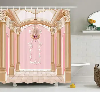 

Girls Decor Shower Curtain Interior Of The Ballroom Magic Castle Chandelier Ceiling Columns Kingdom Print Bathroom Decor